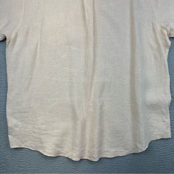 Brooks Brothers Linen Shirt Mens XL Orange Woven Short Sleeve Button Up Beach - Picture 9 of 16